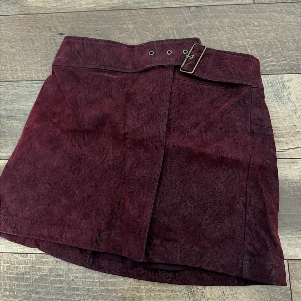 Free People Deep Red Suede Skirt with Buckle